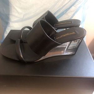 Donna Karan Women's Black Gaby Leather Wedge Mules